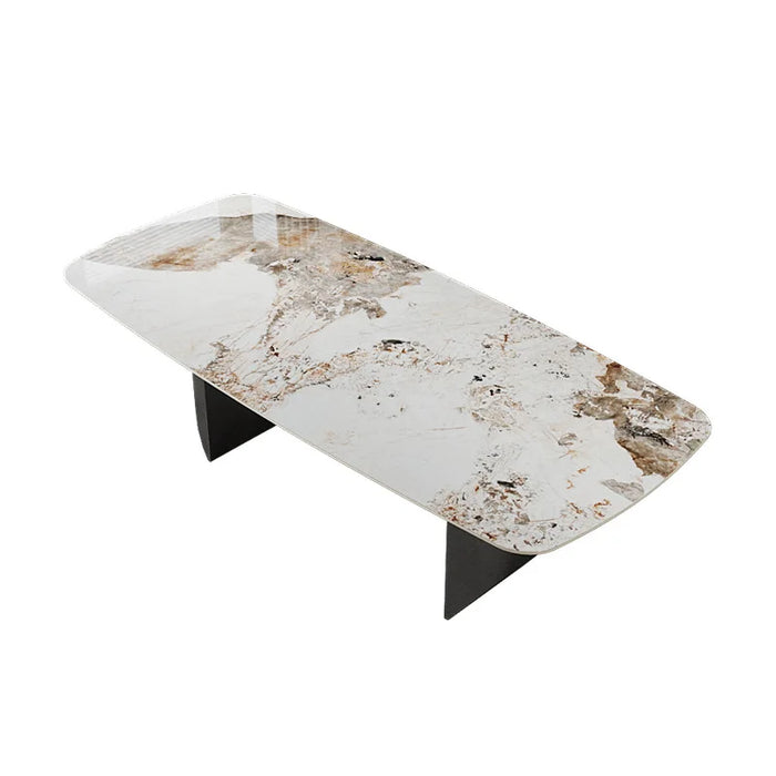 Modern Minimalist Dining Table Pandora Rock Slab Rectangular Stainless Steel Dining Room Long Dining Table