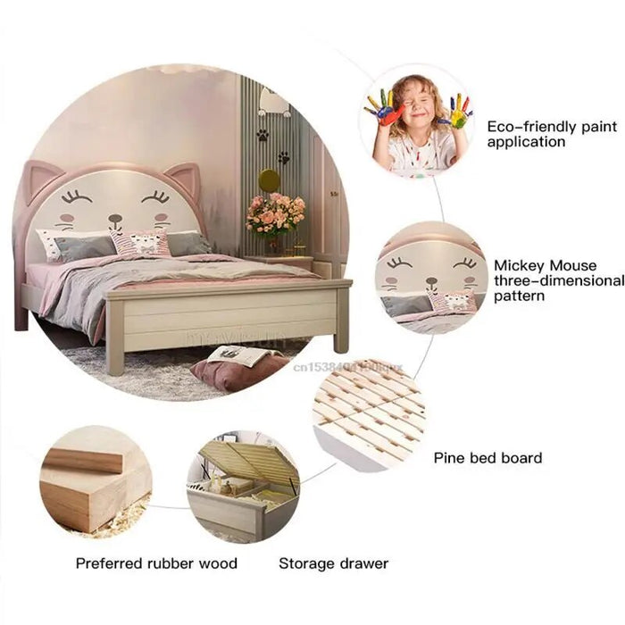 Solid Wood Children's Bed For Girl Bedroom Princess Single Bed 1.2m 1.5m Pink Modern Simple High-end Kid's Furniture Household