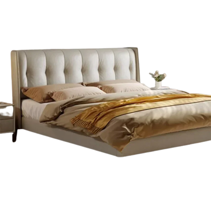 Luxury Aesthetic Double Bed King Size Minimalist Modern Salon Double Bed Wood Genuine Leather Cama Matrimonial Bedroom Furniture