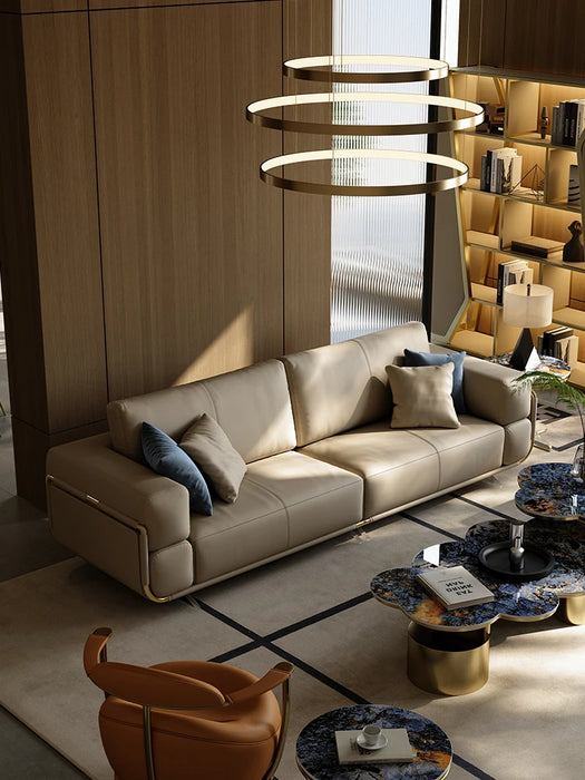 Light Luxury Leather Sofa First Layer Cowhide Large Apartment Modern Living Room Straight Row Sofa