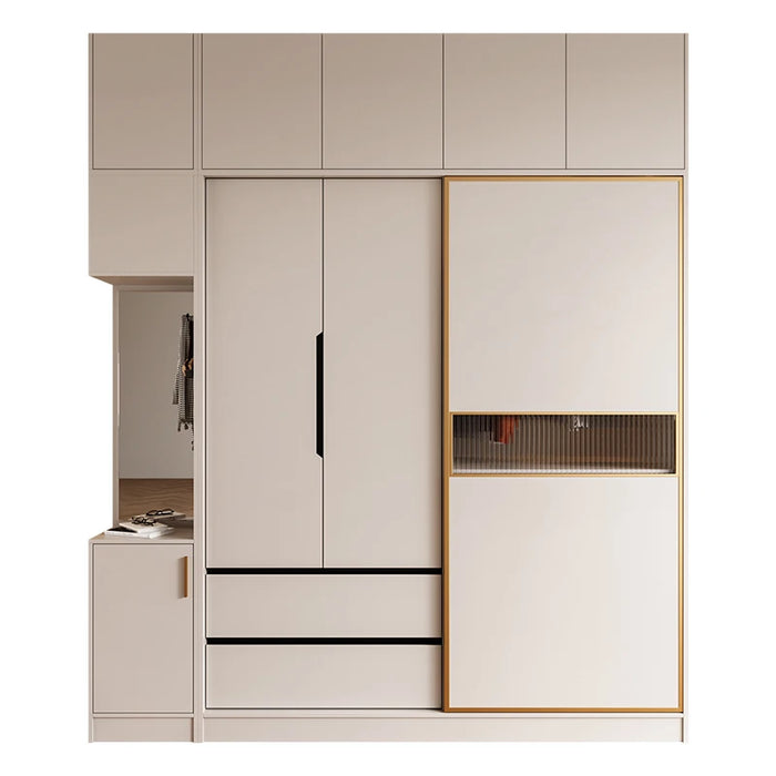 Luxurious cream style sliding door wardrobe household bedroom modern simple locker sliding door wardrobe