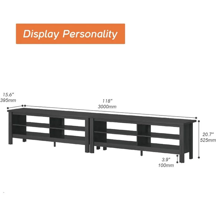TV Stand for 85 Inch TV, Black Entertainment Center for 80-90 inch TV Console Table with 8 Cubby Storage for Living Room Bedroom