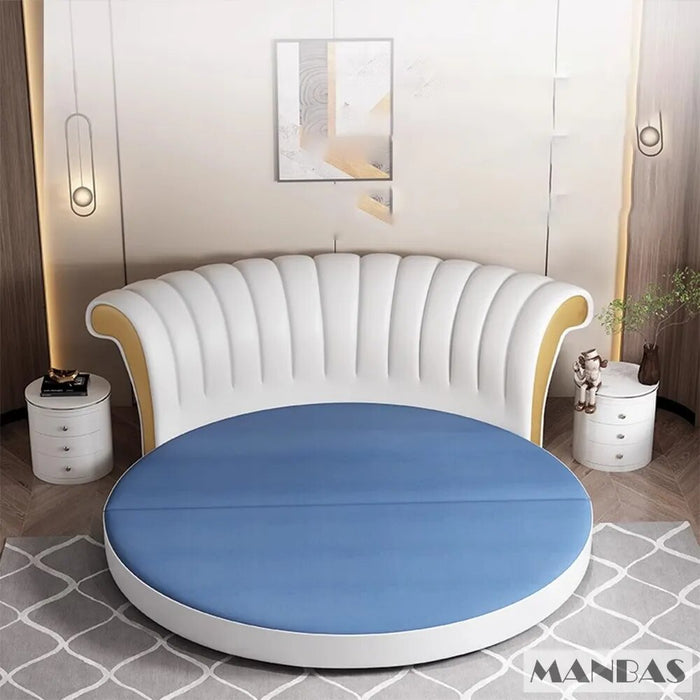 Upgrade Your Sleeping Experience with Linlamlim Round Leather Bed Frame Italian Genuine Leather Double Beds Lit 2 Personnes