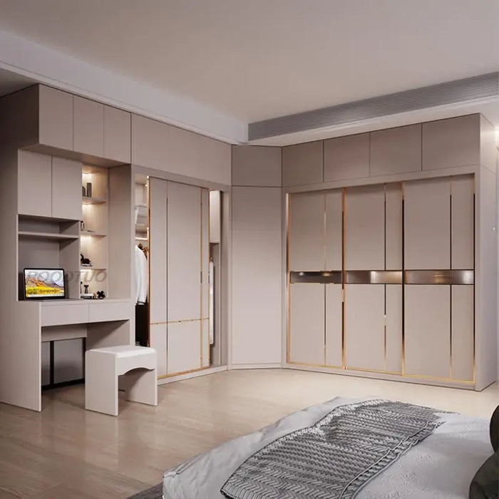 Sliding Door Wardrobe Nordic Modern Home Furniture Bedroom Desk Dresser In One Combination Light Luxury Corner Wardrobe