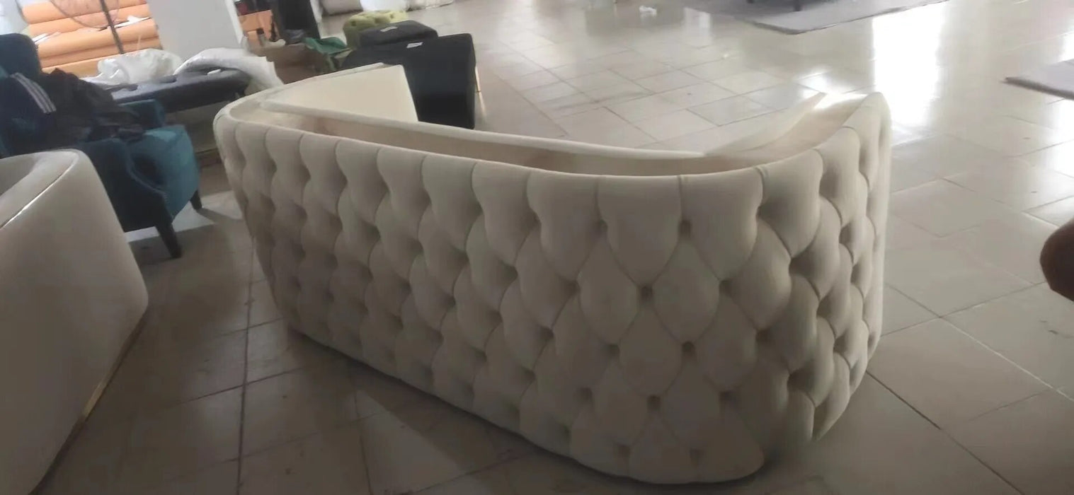 Chesterfield Living Room Sofa Sets Italian Genuine Leather Sectional Couch with Leather Buttons, Stainless Steel Trims