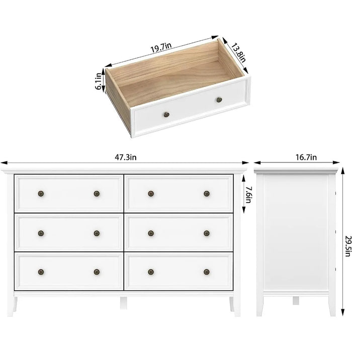 Dressers,6 𝑫𝒓𝒂𝒘𝒆𝒓𝒔 𝑾𝒉𝒊𝒕𝒆 𝑫𝒓𝒆𝒔𝒔𝒆𝒓, Dresser for Bedroom Room, Modern Solid Wood Chest of Drawers,Dressers
