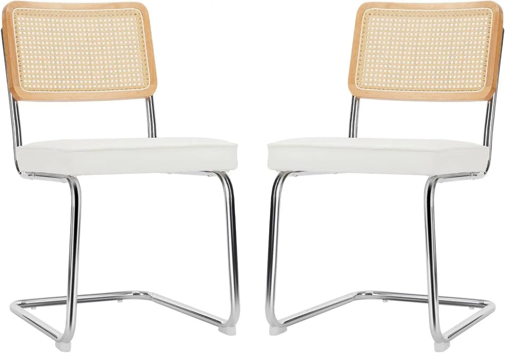 COLAMY Velvet Rattan Dining Chairs Set of 4, Mid Century Modern Dining Room Kitchen Side Chairs with Metal Chrome Legs