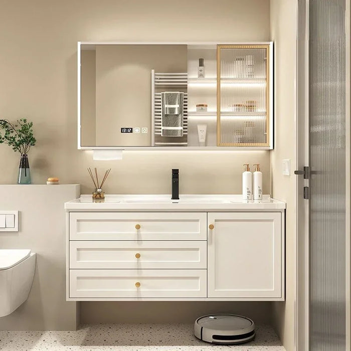 Modern White Bathroom Cabinet Under Sink Ceramic Integrated Washbasin Smart Mirror Cabinet Bathroom Vanity Bathroom Furniture
