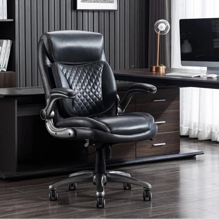 Basics Ergonomic Executive Office Desk Chair with Flip-up Armrests, Adjustable Height, Tilt and Lumbar Support, 29.5"D x