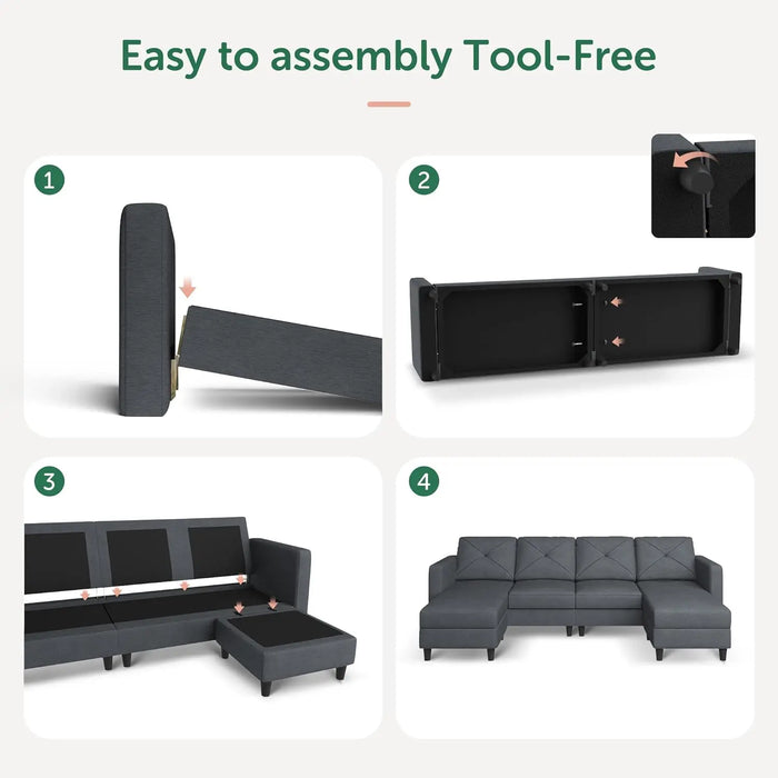 Convertible Sectional Sofa U Shaped Couch 4 Seat Sofa with Double Chaises for Living Room/Bedroom