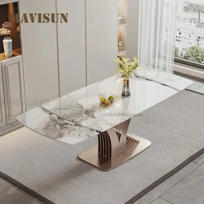 Modern Bright Slate Retractable Dining Table Minimalist Small Apartment Rectangular Foldable Table And Chair Home Combination