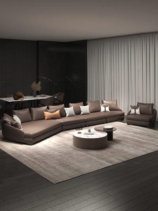 Special-Shaped Corner Leather Sofa Living Room High-End Elegant Italian Light Luxury round Arc Leather Sofa
