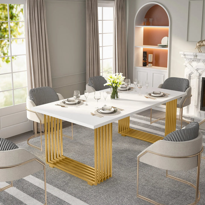 Tribesigns 70.9" Modern Office Desk, Wooden Computer Desk, White Executive Desk with Gold Metal Legs, Small Conference Table