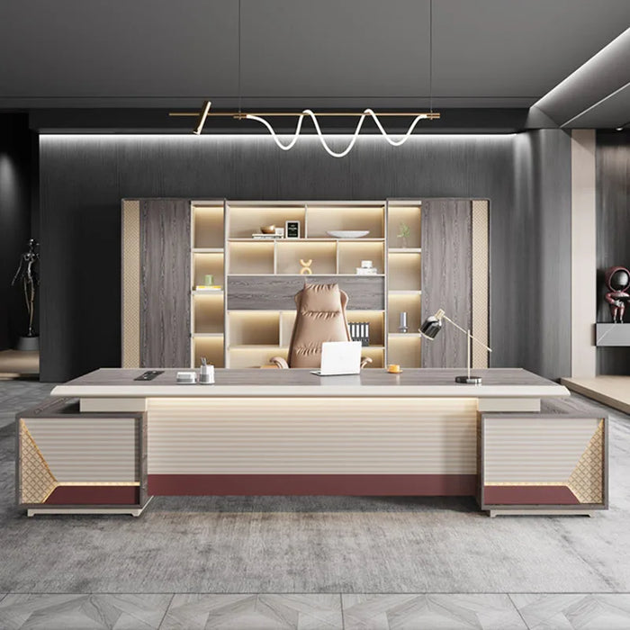 Luxury Office Desk Storage Wooden L Shaped Console Monitor Drawers Workbench Desk Table Executive Escrivaninha Office Furniture