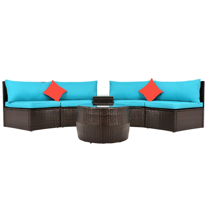 4-Piece Patio Furniture Set, Outdoor Half-Moon Sectional Furniture Wicker Sofa Set with Two Pillows and Coffee Table