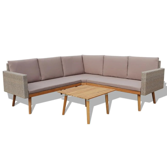4 Piece Patio Lounge Set with Cushions Poly Rattan Gray B Outdoor Table and Chair Sets Outdoor Furniture Sets