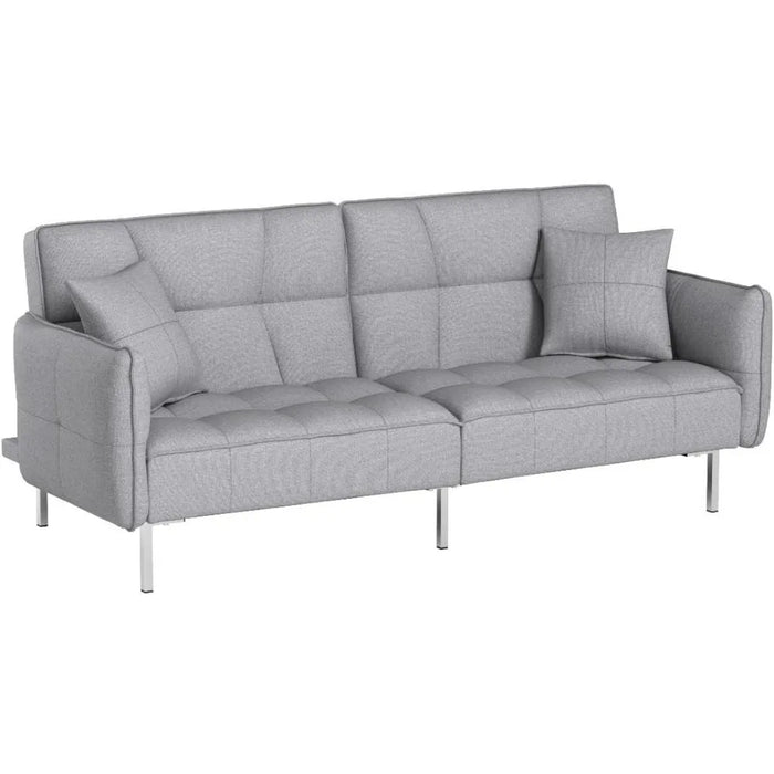 Sleeper Sofa Couch Bed Convertible Futon Couches Sofas Bed Fold Up and Down Linen Fabric Recliner Living Room Gray Couch