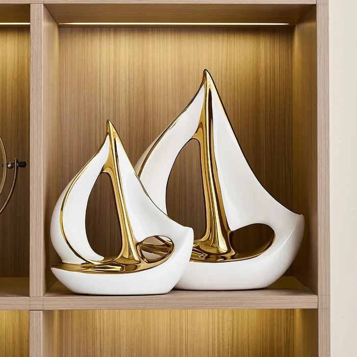 Home Decor Luxury Sailboat Sculpture Post-modern Living Room Ornaments Office Desk Accessories Decorative Boat Figurines Craft