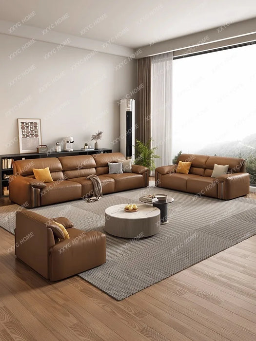 Minimalist Leather Sofa Living Room First Layer Cowhide Small Apartment Retro Straight Leather Sofa