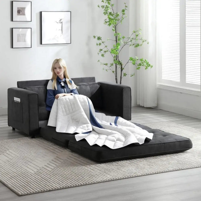 Goohome 3-in-1 Upholstered Futon Sofa Convertible Floor Sofabed,Foldable Tufted Loveseat with Pull Out Sleeper Couch Bed
