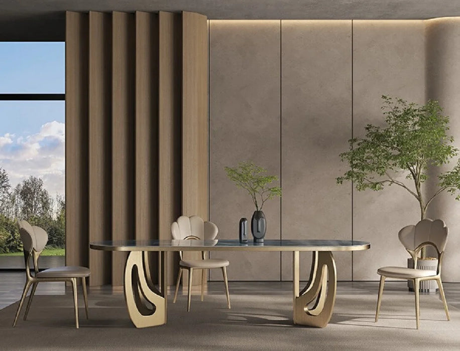 Natural microcrystalline stone dining table light luxury rectangular stone dining table rock slab marble household dining table