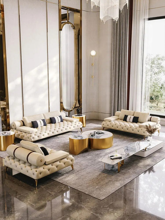 Italian light luxury leather sofa, American European living room inline pull buckle designer furniture combination set