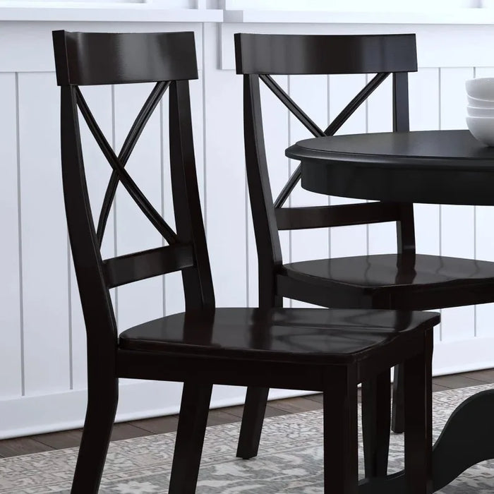5 Piece Dining Set, W-42”, D-42” H-30”, Black/Oak