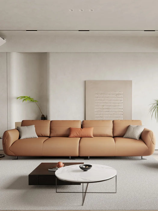 Luxurious Italian light luxury leather sofa head layer cowhide straight row large apartment living room modern minimalist three-