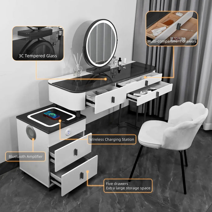 Efficraft Vanity Desk with Lights Makeup Vanity Vanity Makeup Mirror Desk Table Set Dressing Table Set for Bedroom Functional