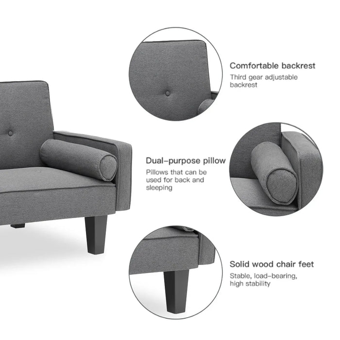 72" Futon Sofa Bed,Recliner Twin Size Futon Bed Removable Armrests,Modern Sofa for Compact Living Space,Apartment,Gray