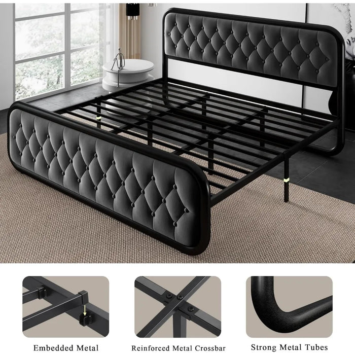 12" Under-Bed Storage Bed Bases & Frames Noise-Free Easy Assembly Grey Frame Full Size Bedroom Furniture Home