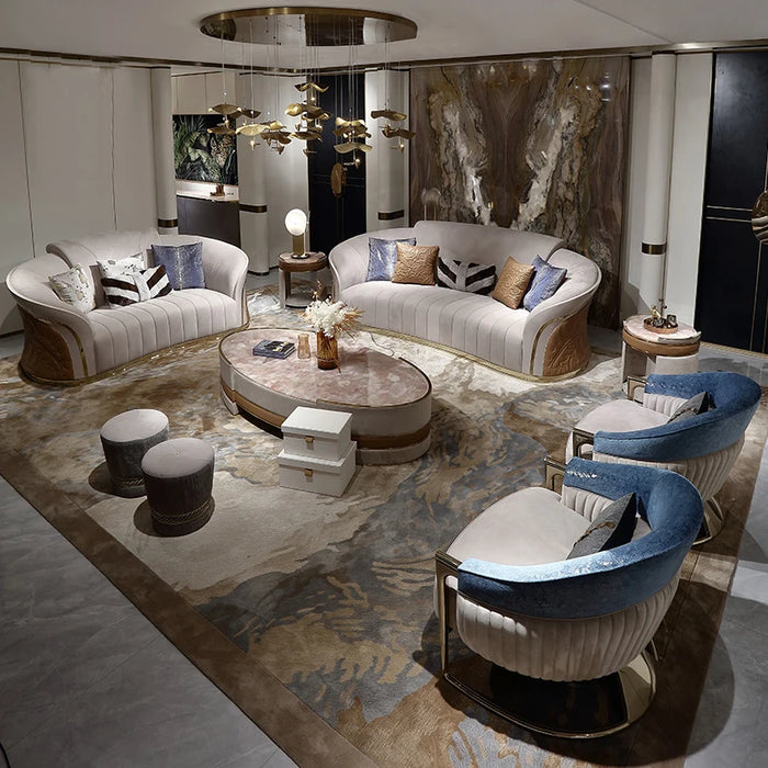 Designer furniture customized Italian light luxury high-end villa large four-seat leather sofa combination