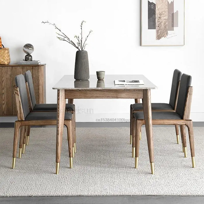Nordic Natural Marble Solid Wood Dining Table Rectangular Modern Minimalist Household Custom Dining Table And Chair Combination
