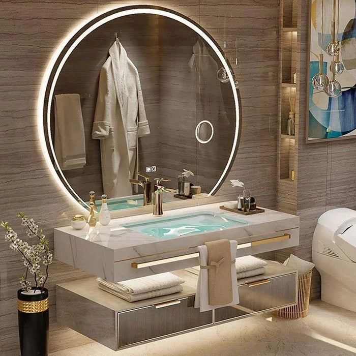2024 Stock Modern Slate Bathroom Cabinet with Smart Mirror Ceramic Double Washbasin Bathroom Vanity Cabinets Under Sink