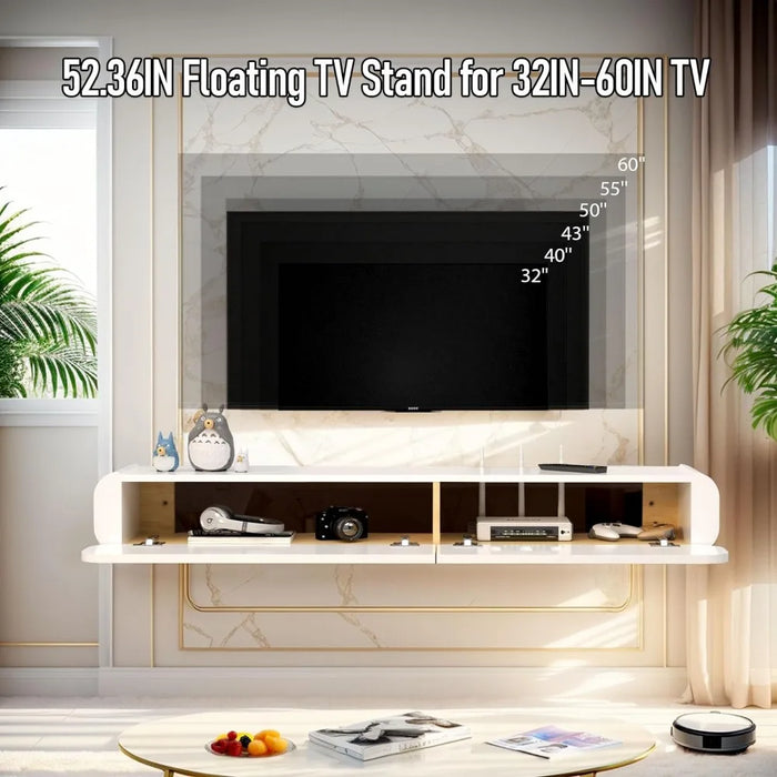 52'' High Gloss Wall Mounted TV Cabinet, Floating TV Shelves，Modern Entertainment Media Console Center Large Storage TV Bench
