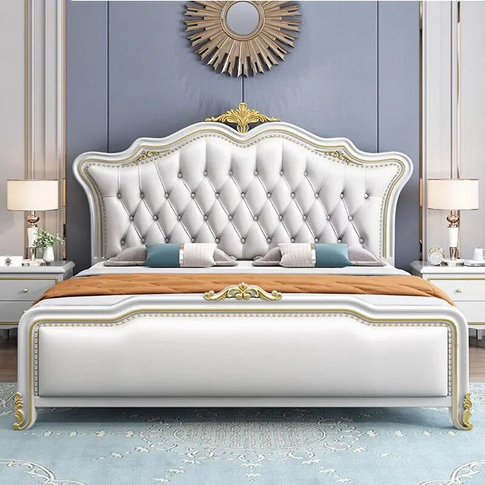 Royal European Double Bed Designer Whitr Villa Headboard Twin Bed Frame Wood Multifunctional Letto Matrimoniale Furniture