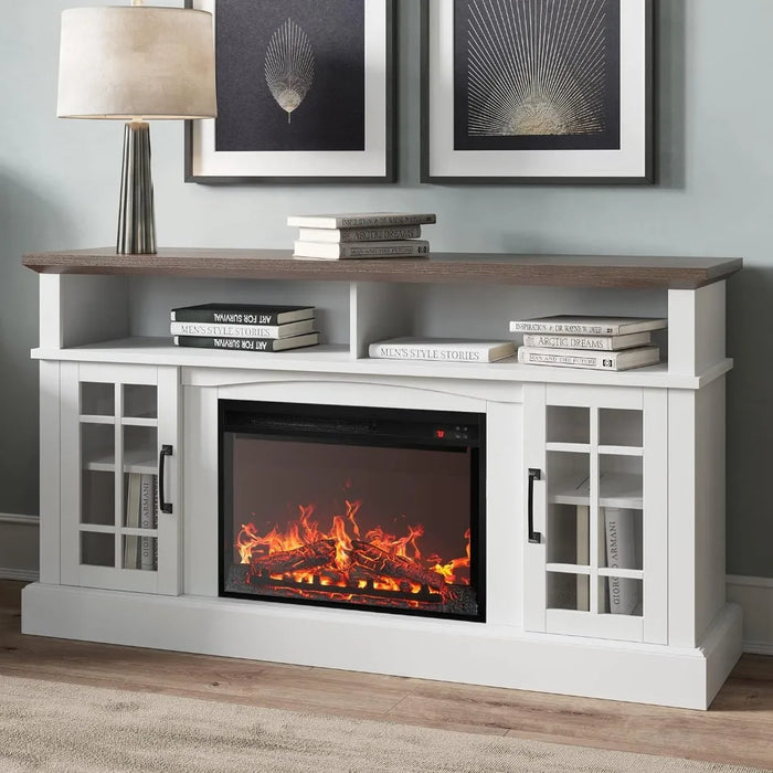 Traditional 58" Rustic TV Stand with 23" Electric Fireplace Heater, Media Entertainment Center Console Table for TV up to 65"