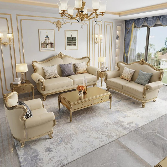 French Style Living Room Sofa Set Antique Solid Wood Carved Couch Classic Hotel Lobby 3+2+1 Sofa