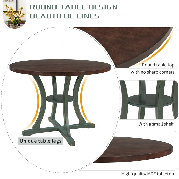 Luxury Dining Table and Chair Set Exquisitely Designed Hollow Chair Back for Dining Room (Antique Blue& Dark Brown)
