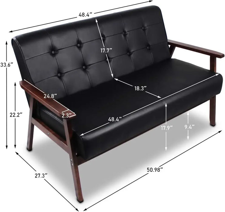 JIASTING Mid Century 1 Loveseat Sofa and 2 Accent Chairs Set Modern Wood Arm Couch and Chair Living Room Furniture
