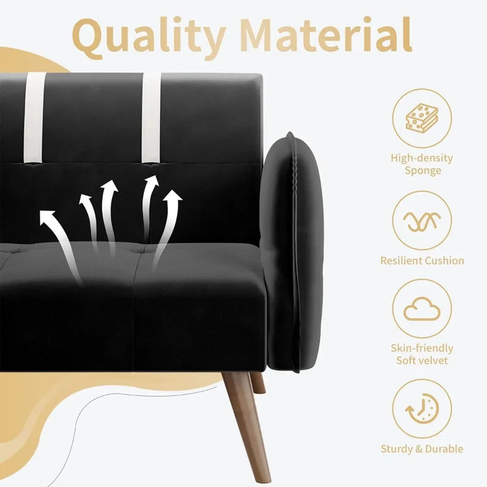 Sofa Bed for Living Room,Velvet Loveseat  for Apartments Office Small Spaces,w/Adjustable Armrests Backrest,Black