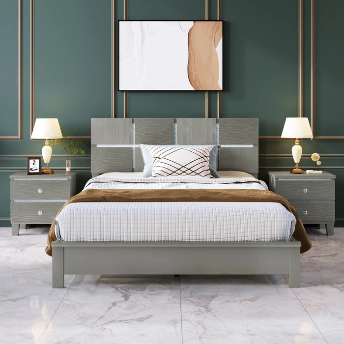 Champagne Silver Platform Bed Solid Rubber Wood Frame and Legs, Queen Size