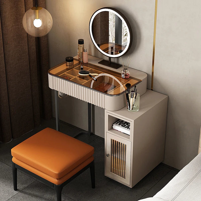 Storage dresser makeup stool set, a large capacity storage drawer, a high storage cabinet, removable LED makeup mirror