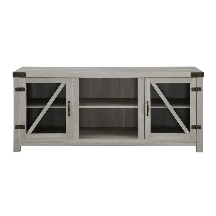 TV Stand, Modern Farmhouse Glass Door for TVs Up To 65", Stone Grey, Tv Stand Living Room Furniture