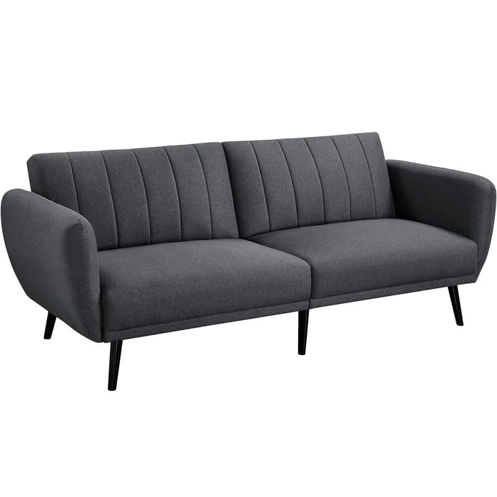 Alden Design Fabric Convertible Ribbed Futon Sofa Bed, Gray, Living Room Furniture, Sofa Bed