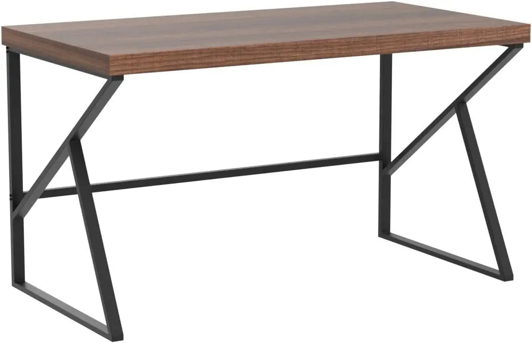 IBF Solid Wood Computer Desk, Natural Real Wooden and Metal Home Office Desk, Farmhouse Industrial Modern Executive Desk Worksta