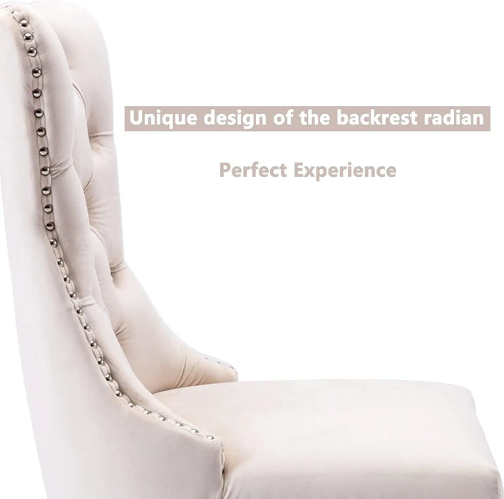 Tufted Dining Chairs Set of 6, Velvet Upholstered Dining Chairs with Nailhead Back and Ring Pull Trim, Solid Wood Dining