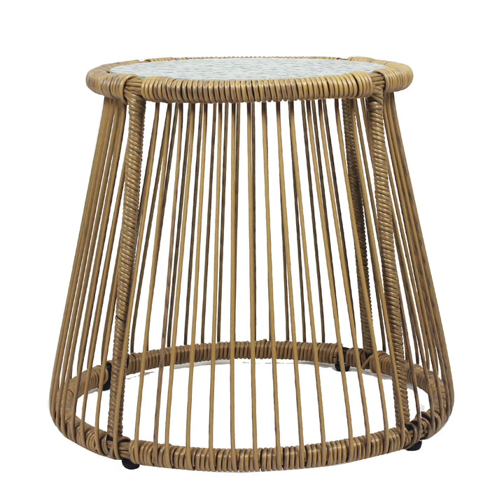 6PCS Patio Furniture Set Outdoor Balcony Natural Color Wicker Sofa Chair Set with Beige Cushion,Round Tempered Glass Table
