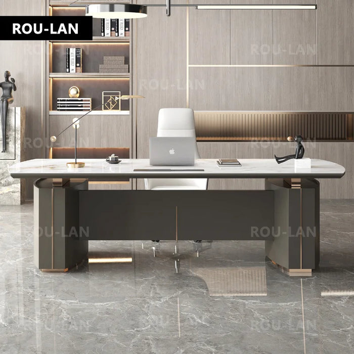 Light Luxury Glossy Rock Panel Office Desk And Chairs Baked Lacquer Boss Desk Simple Modern Writing Desk President Desk