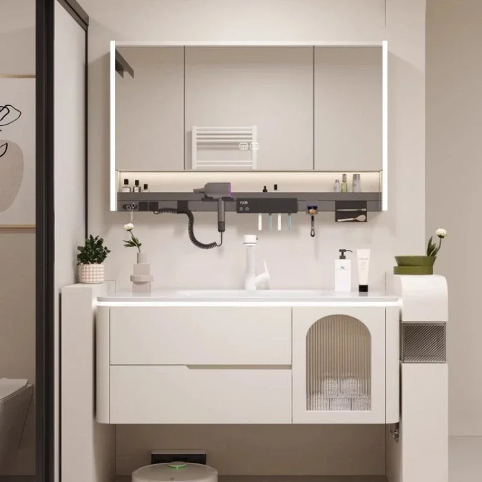 Modern Simple Oak Bathroom Cabinet Smart Mirror Integrated Ceramic Washbasin Bathroom Vanity Cabinet Sink Bathroom Furniture
